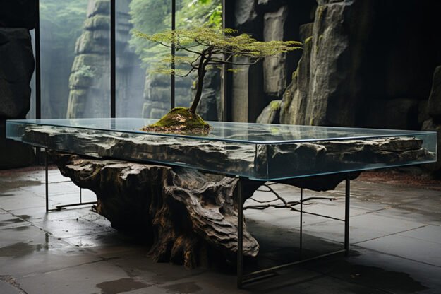 Natural Stone and Wood Table