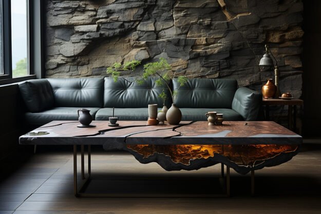 Natural Stone and Wood Table