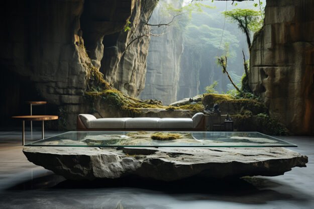 Natural Stone and Wood Table