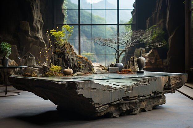 Natural Stone and Wood Table