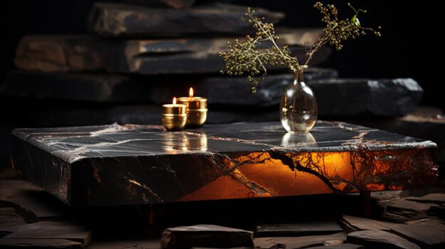 Natural Stone and Wood Table