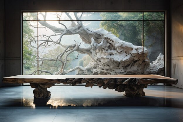 Natural Stone and Wood Table