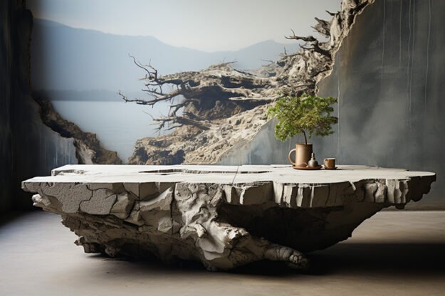 Natural Stone and Wood Table -