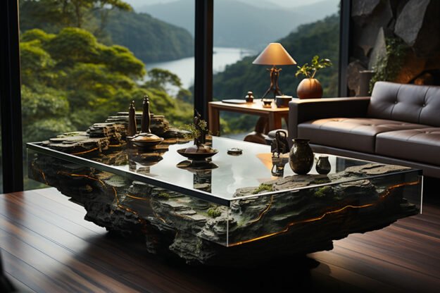 Natural Stone and Wood Table