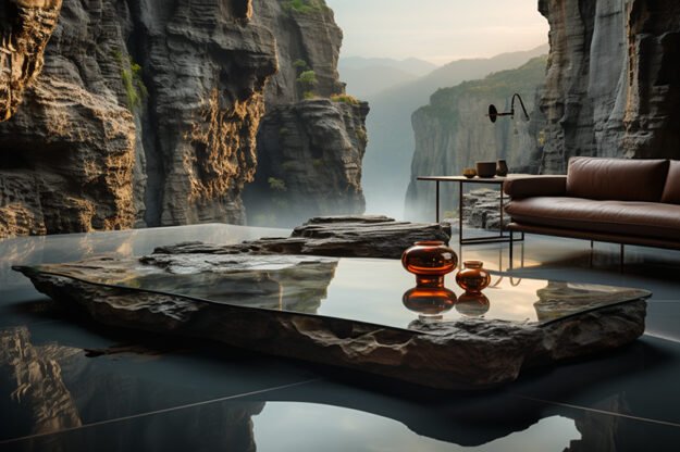 Natural Stone and Wood Table