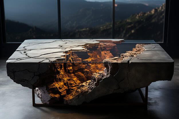 Natural Stone and Wood Table