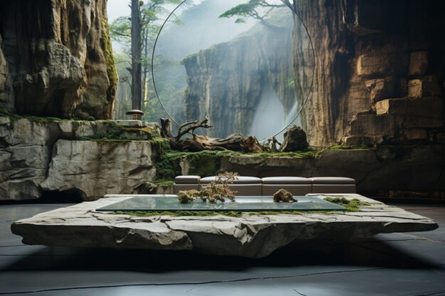 Natural Stone and Wood Table