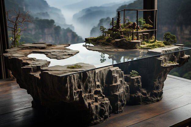 Natural Stone and Wood Table