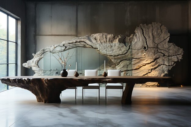 Natural Stone and Wood Table: A Timeless Elegance