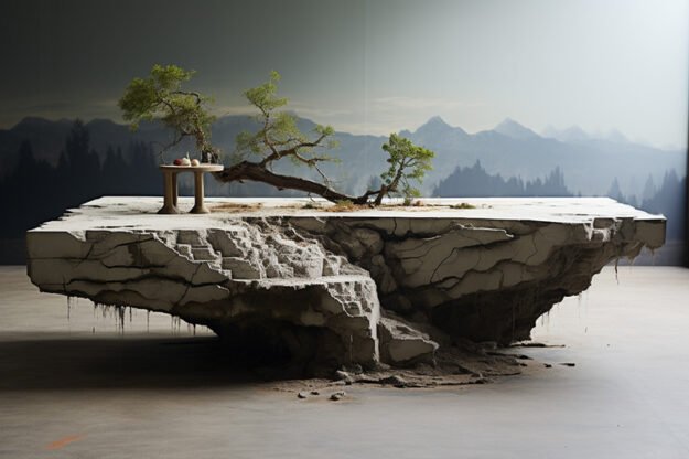Natural Stone and Wood Table