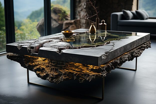 Natural Stone and Wood Table