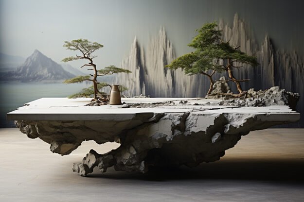 Natural Stone and Wood Table
