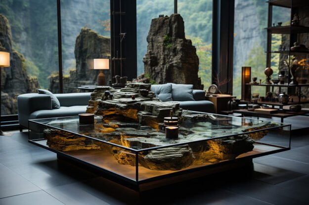 Natural Stone and Wood Table: Elevate Your Living Space