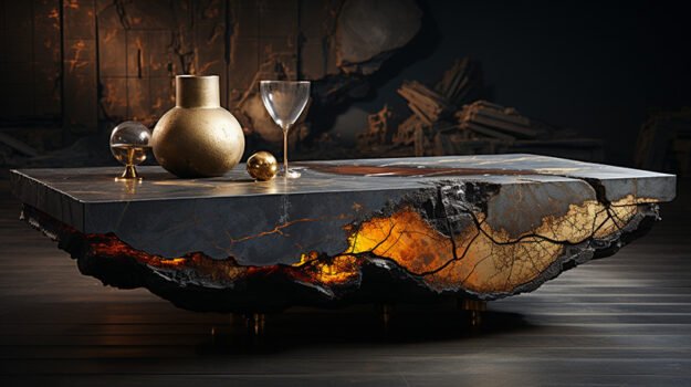 Natural Stone and Wood Table