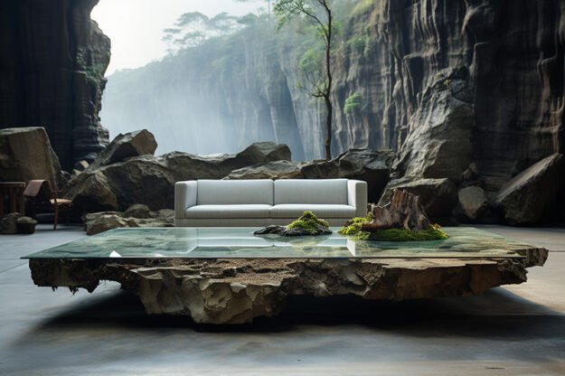 Natural Stone and Wood Table