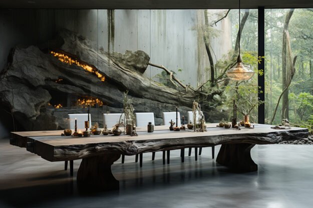 Natural Stone and Wood Table: Elevate Your Space with Timeless Elegance