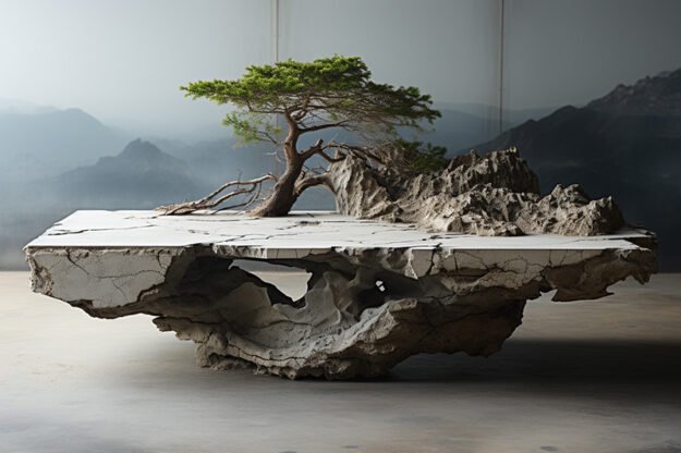 Natural Stone and Wood Table