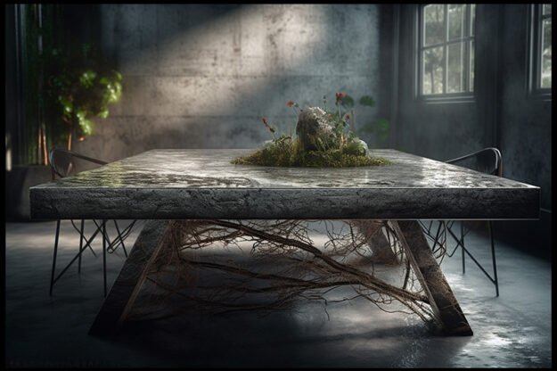 Natural Stone and Wood Table