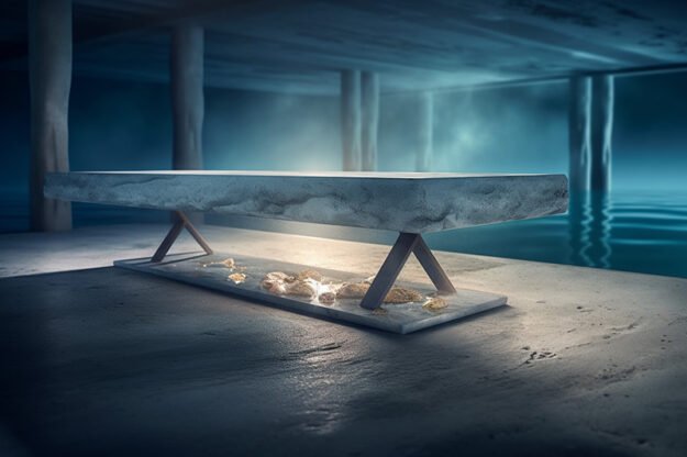 Natural Stone and Wood Table -