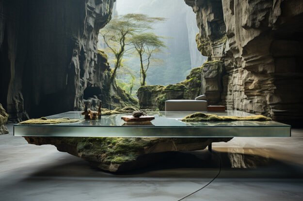Natural Stone and Wood Table