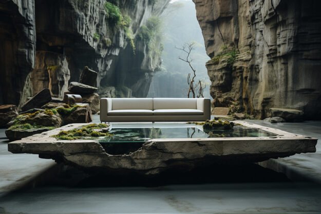 Natural Stone and Wood Table