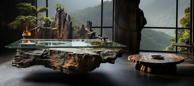 Natural Stone and Wood Table