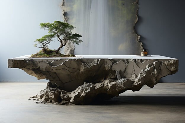 Natural Stone and Wood Table – A Statement of Elegance and Strength