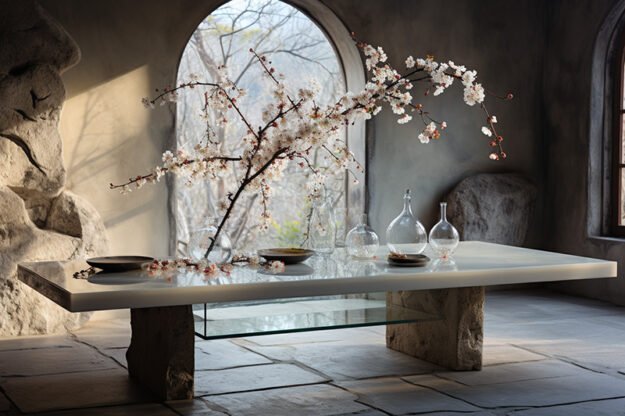 Natural Stone and Wood Table - Elevate Your Living Space