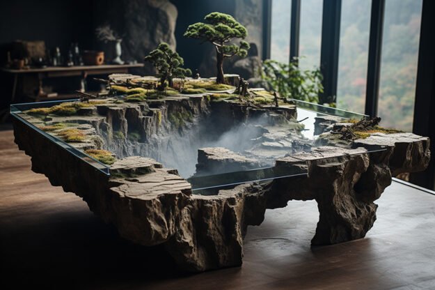 Natural Stone and Wood Table