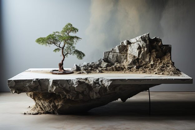 Natural Stone and Wood Table