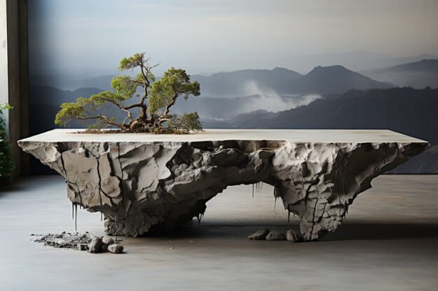 Natural Stone and Wood Table