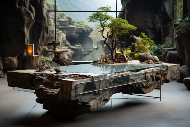 Natural Stone and Wood Table: Elevate Your Space with Timeless Elegance