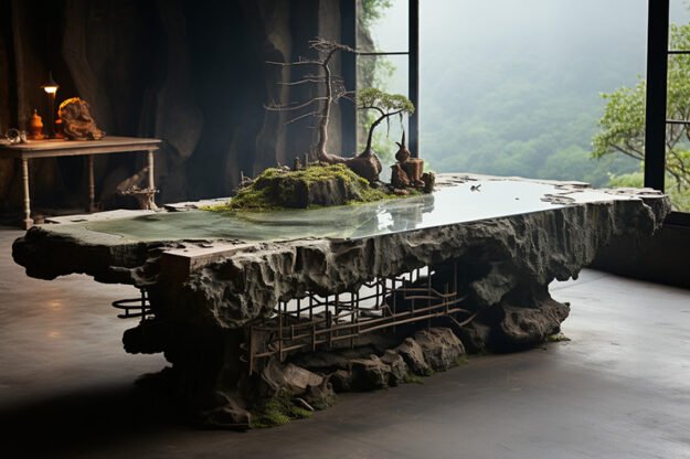 Natural Stone and Wood Table - Elevate Your Space Today!
