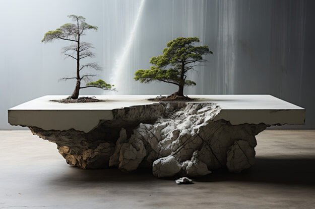 Natural Stone and Wood Table -