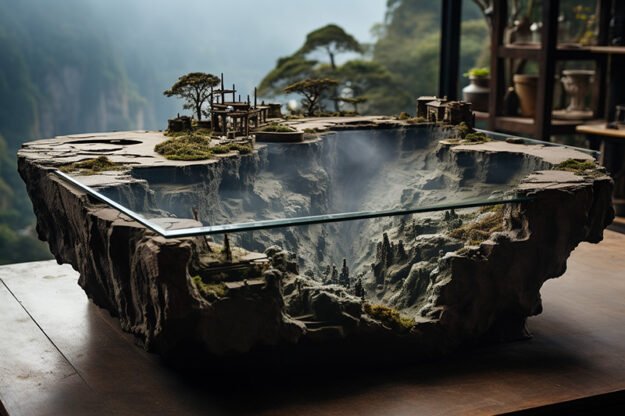 Natural Stone and Wood Table