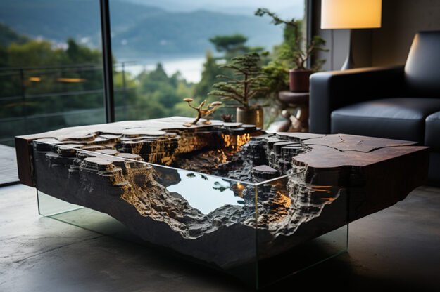 Natural Stone and Wood Table