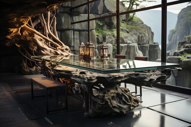 Natural Stone and Wood Table
