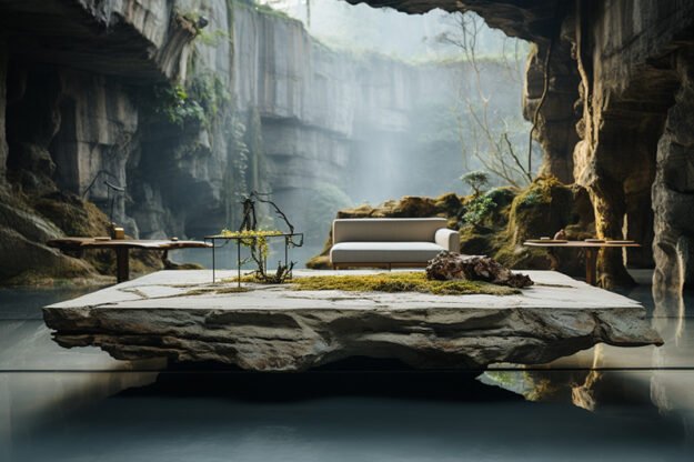 Natural Stone and Wood Table