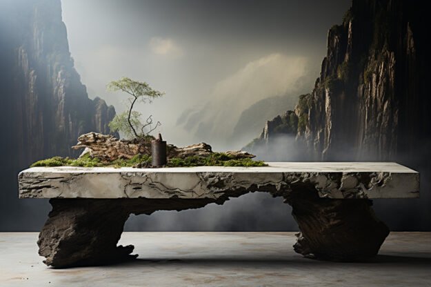 Natural Stone and Wood Table