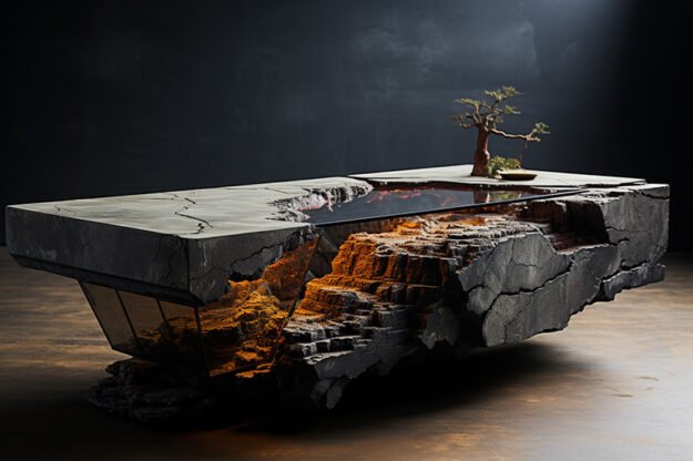 Natural Stone and Wood Table –