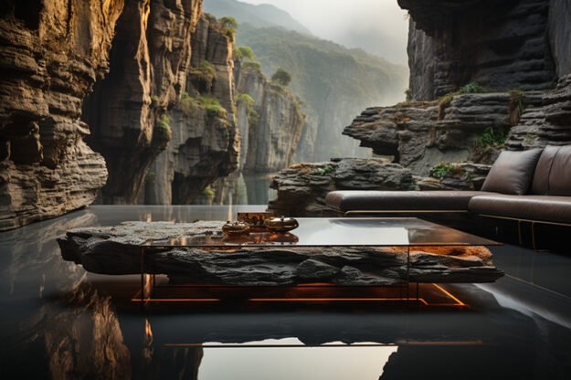 Natural Stone and Wood Table