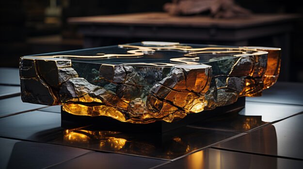 Natural Stone and Wood Table