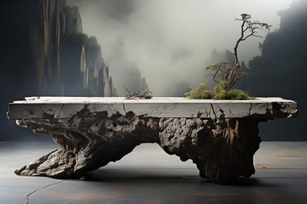 Natural Stone and Wood Table