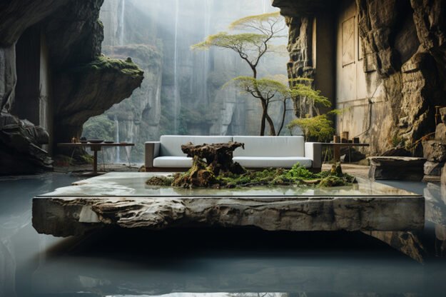 Natural Stone and Wood Table