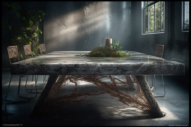 Natural Stone and Wood Table