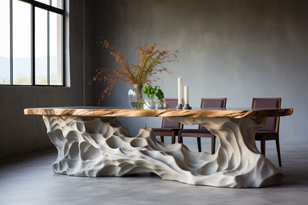 Natural Stone and Wood Table