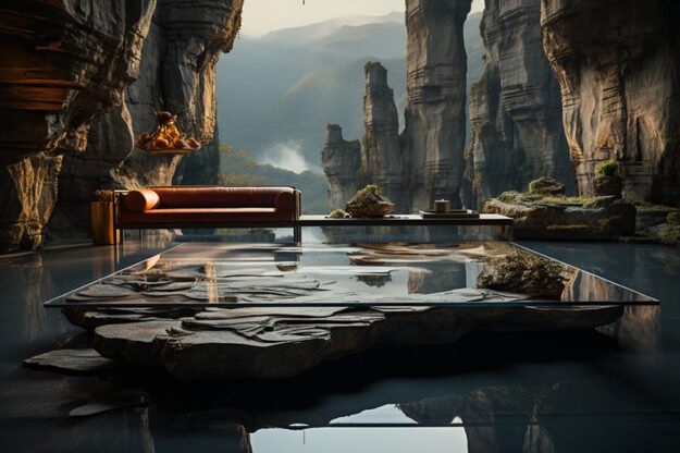 Natural Stone and Wood Table -