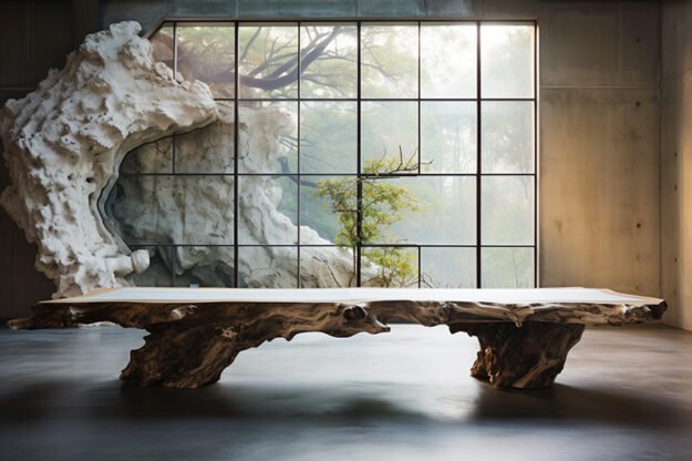 Natural Stone and Wood Table: Elevate Your Space with Timeless Elegance