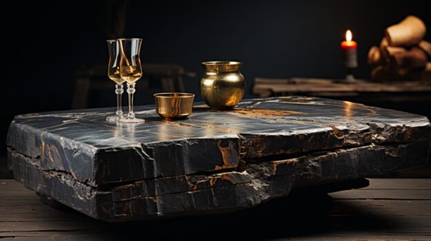 Natural Stone and Wood Table
