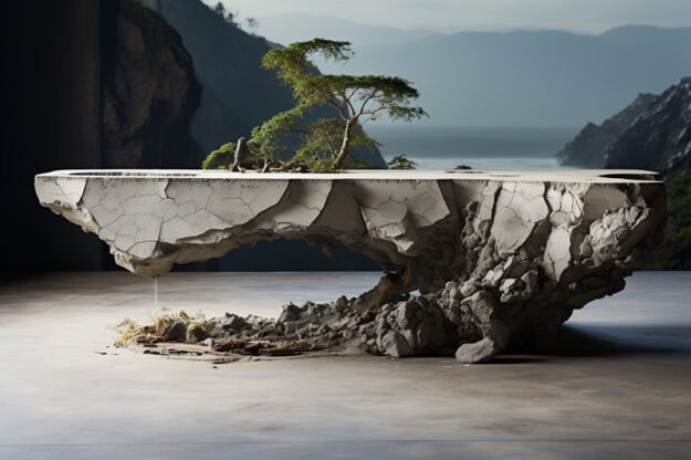 Natural Stone and Wood Table